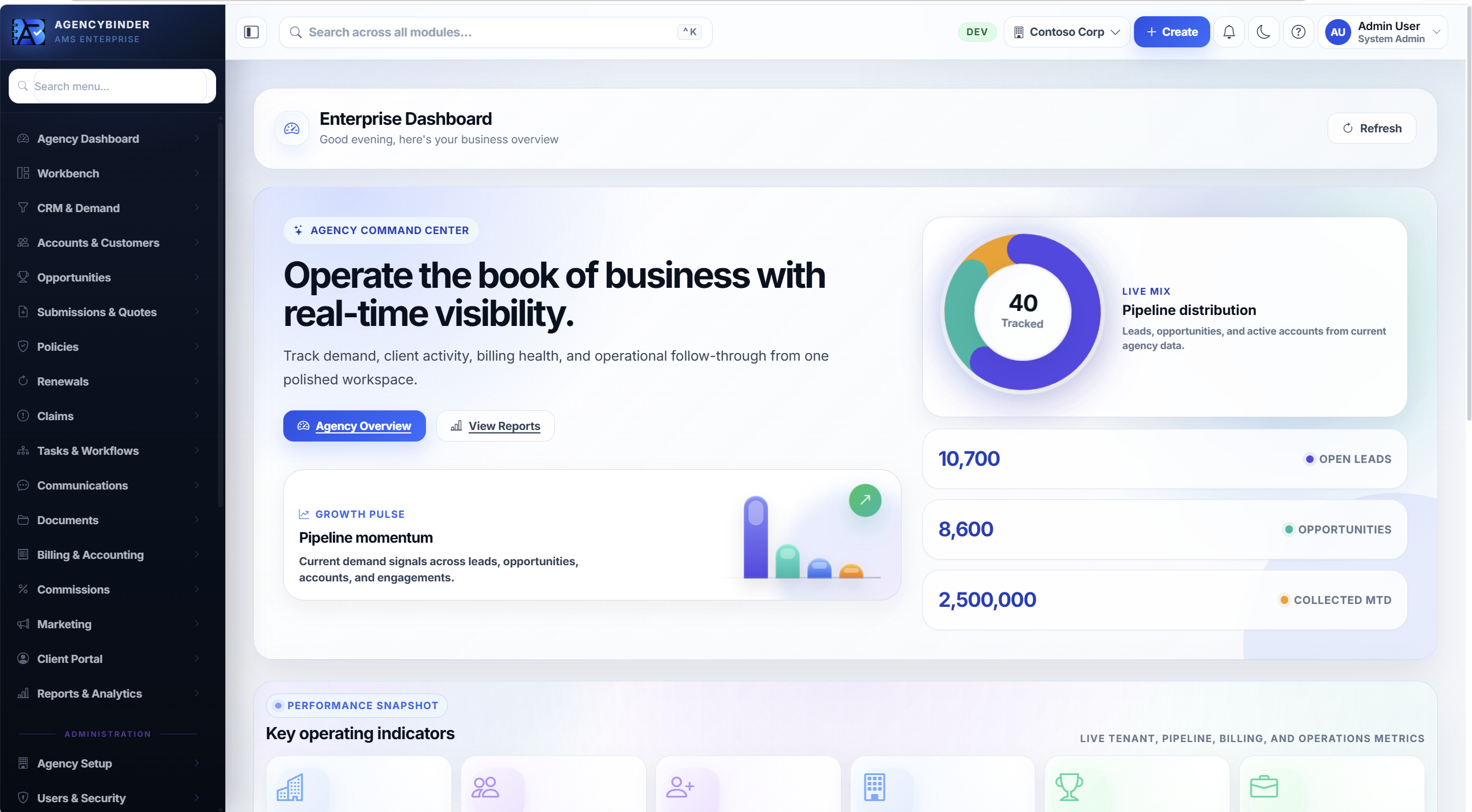 AgencyBinder dashboard interface preview